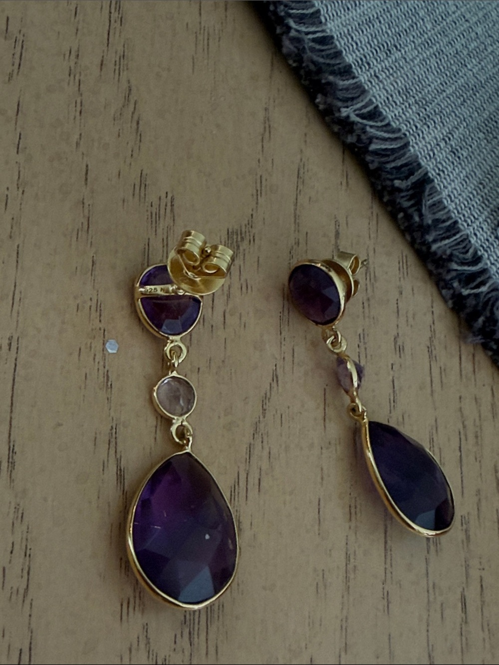 Gold-Tone Purple Teardrop Drop Earrings by